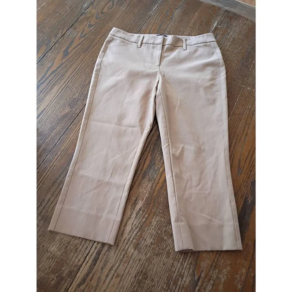 Size 6 White House Black Market Tan Straight Cropped Pants w Pockets Belt Loops - Picture 1 of 4